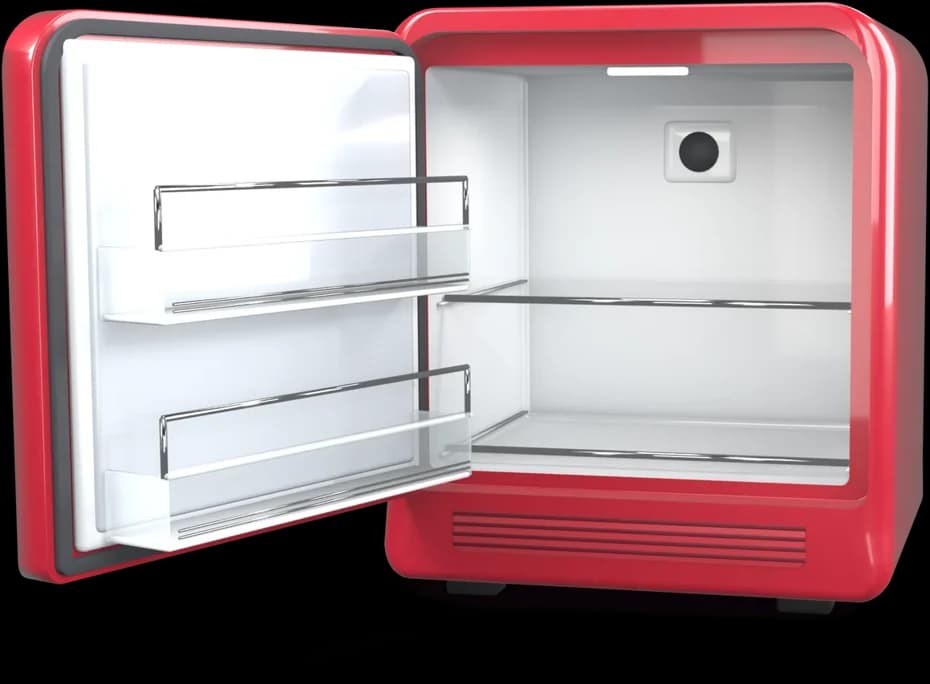 Minibar de BookNoFees: abierto y vacío, listo para ser llenado